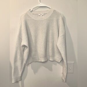 BP Crop Crewneck Sweater Women's L White Chunky Rib Knit